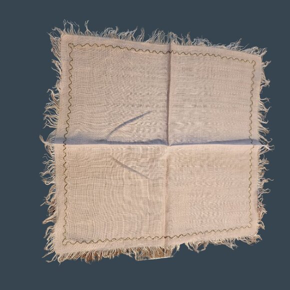 Vintage Pink Linen Napkins With Gold Embroidered Trim & Fringe - Set Of 9 - Picture 2 of 8